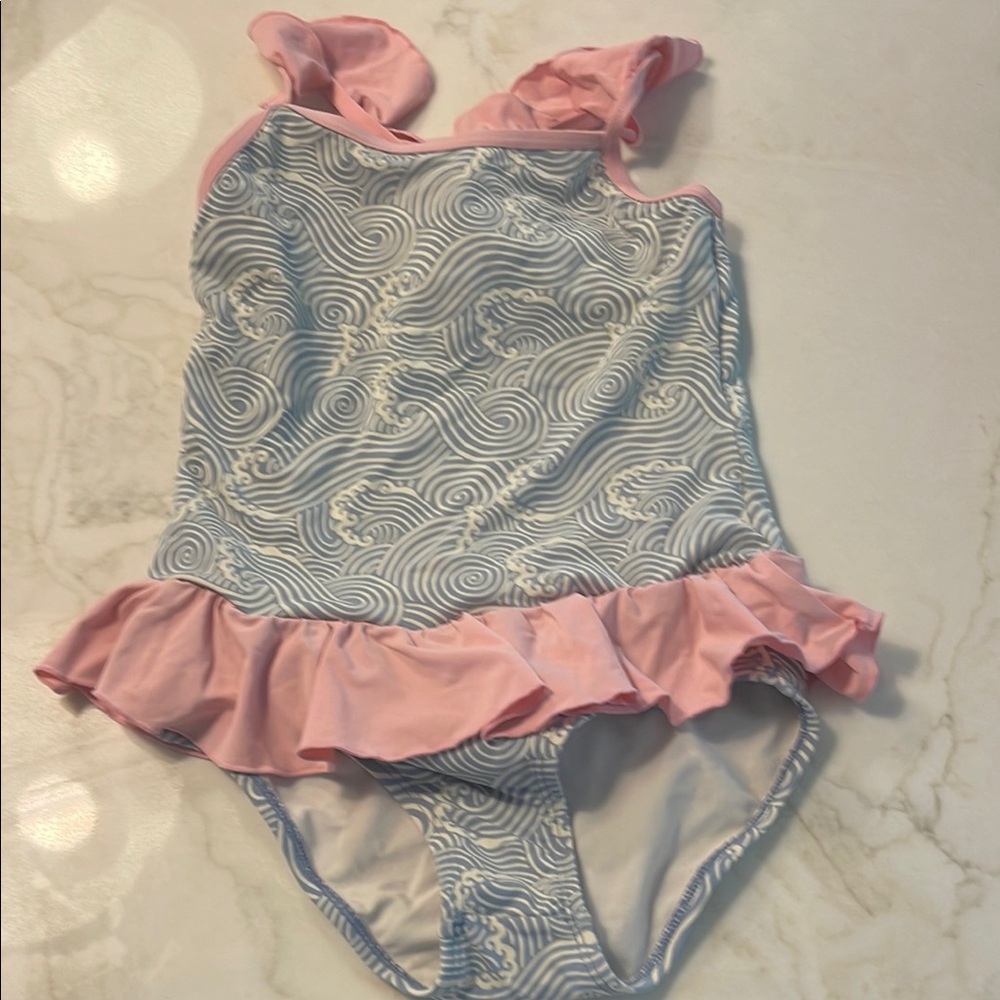 Pink and Blue Swirl Wave Pattern Swimsuit by TBBC